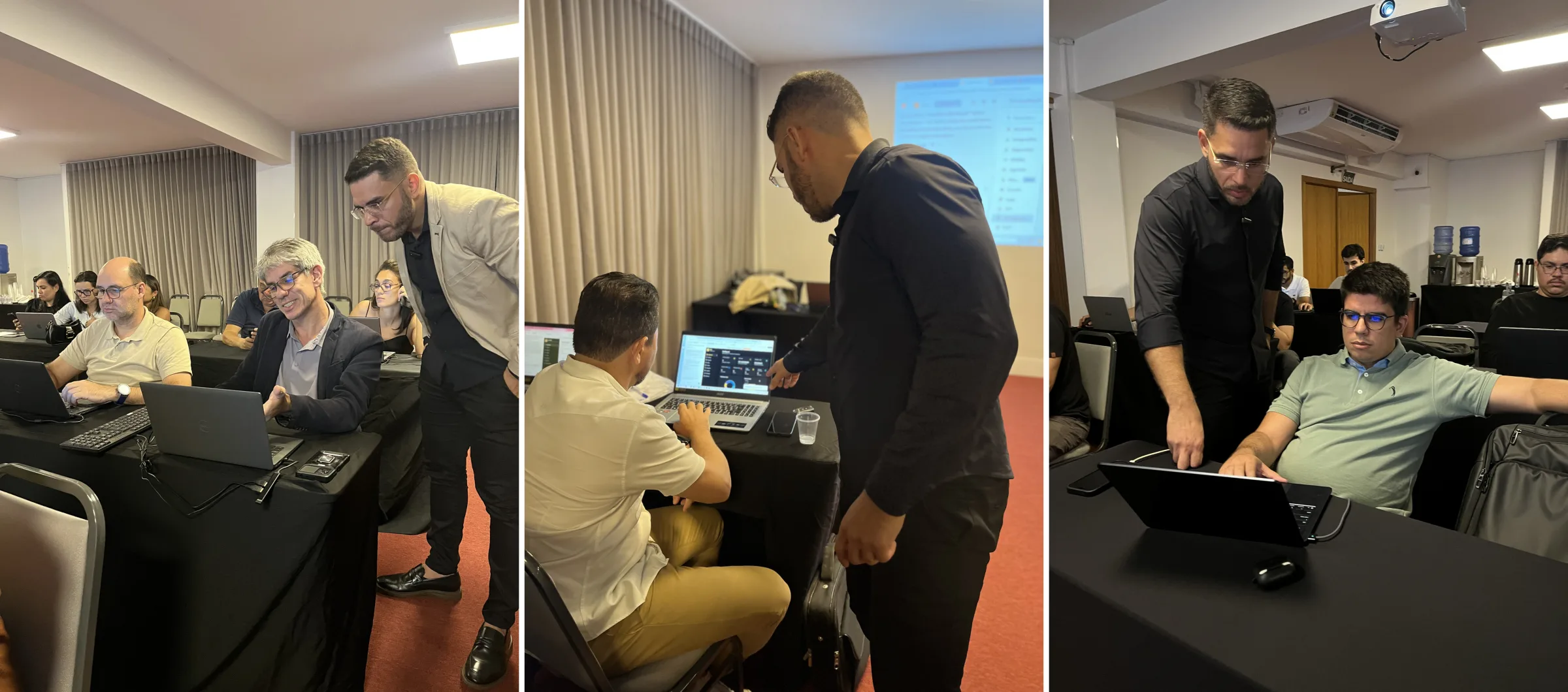 Luiz Carvalho orientando alunos individualmente nos ajustes de interface, dashboards e permissões
